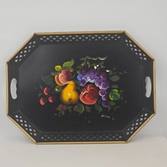 VTG Nashco 20×15 Black Toleware Serving Tray Hand-Painted Signed by Francis