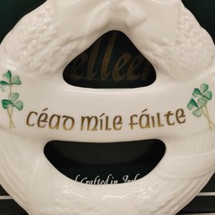 Belleek Shamrock Irish Welcome Wreath Wall Hanger Fine Parian China With Box