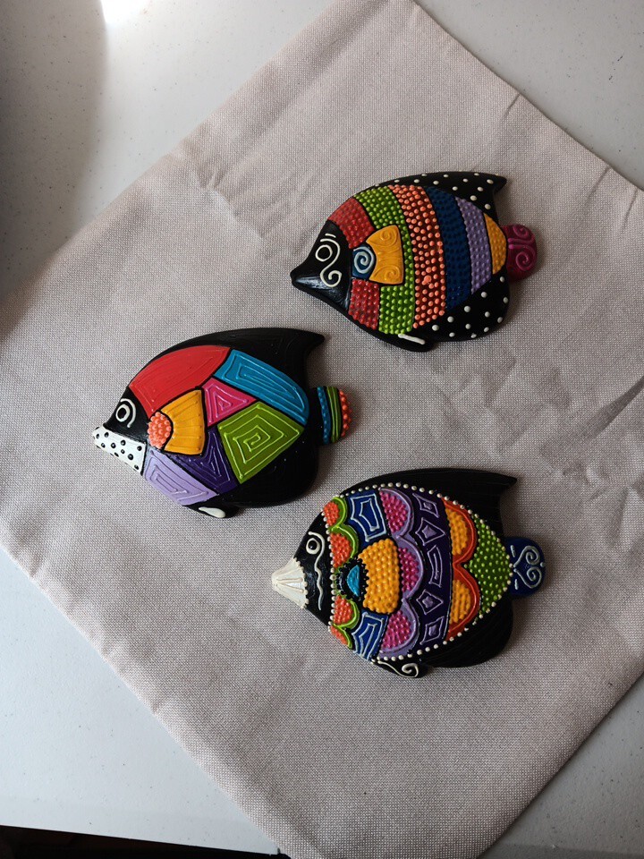 Brazilian Painted Decorative Fish Wall Hangings From JERIARTE of Brazil Set Of 3