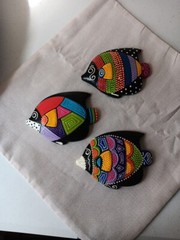 Brazilian Painted Decorative Fish Wall Hangings From JERIARTE of Brazil Set Of 3
