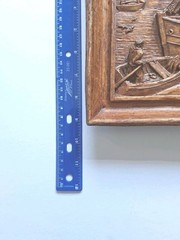 Carved Wood and Resin Relief Picture Panel Fishing Harbor Sea Scene 12″x9″