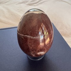 Vintage Red Zebra Marble Jasper Stone Egg White Vein Hand Carved Pakistan