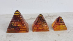 3 UNIQUE PHARAONIC ANCIENT EGYPTIAN Pyramids Statues Amber Stone Statues (AF)