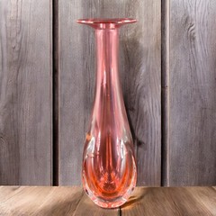 1990s Hand Blown Glass Vase Artist Signed Cranberry Faceted Glass Vase Vintage
