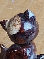 Small Mini Vintage Ceramic Cat Kitten Miniature Brown Orange Ears 2” Unbranded