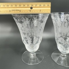 Vintage Viking Glass PRELUDE Etched Clear Footed Glasses Cups Tumblers Set 2