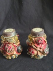 Antique Goofus Glass Vase & Shaker Set