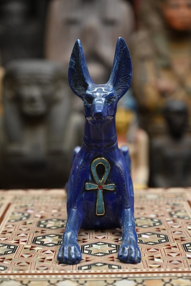 Lapis Lazuli Anubis Statue Ancient Egyptian Antiques God Sculpture Figurine