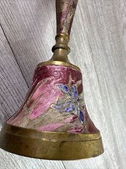 Vintage Unbranded Hand Painted Floral Brass Bell 9.25”