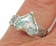 Roman Glass Sterling Silver 925 Heart Ring Ancient Bluish Fragment 200 B.C Size7