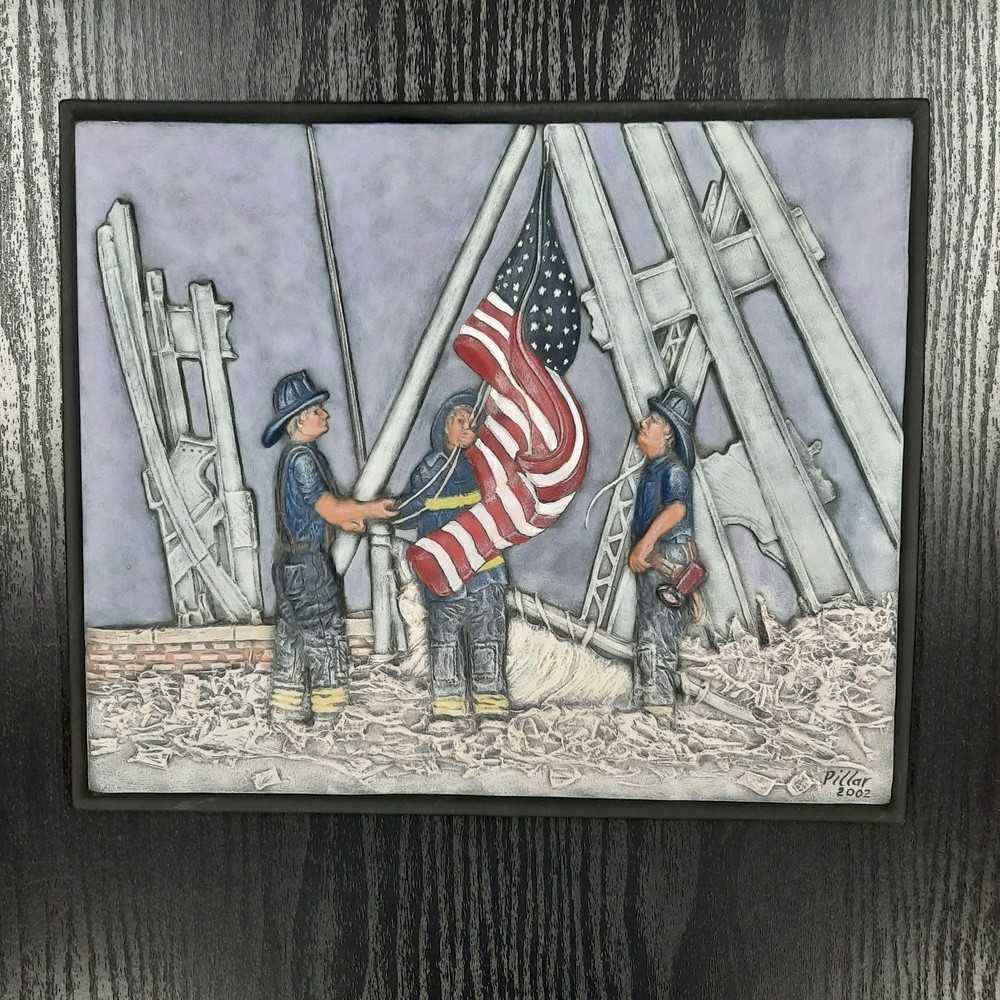 Commemorative 9/11 “Raising the Flag at Ground Zero” 3D Relief Plaque Wall Decor
