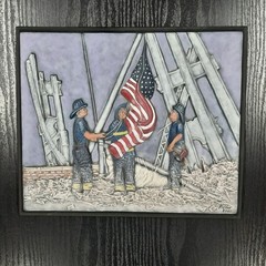 Commemorative 9/11 “Raising the Flag at Ground Zero” 3D Relief Plaque Wall Decor