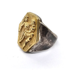 100 BC Ancient High Carat GOLD Silver Roman Greek Ring Erotic Motive Artifact