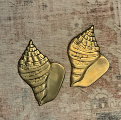 Brass Sea Shells -Relief Placques Decor Nautical Beach Decor Set Of 2
