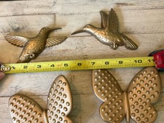 Vintage Burwood Butterfly & Unbranded Hummingbird Wall Plaques Gold Tone