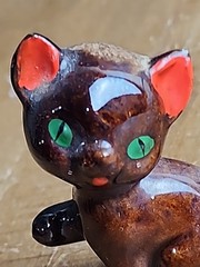 Small Mini Vintage Ceramic Cat Kitten Miniature Brown Orange Ears 2” Unbranded