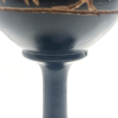 VTG Black Hand Carved Floral Stemmed Wood Goblet 7in