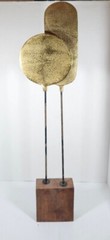 Modernist Gold Sphere Sail Decor Wood Base Kinetic Sculpture