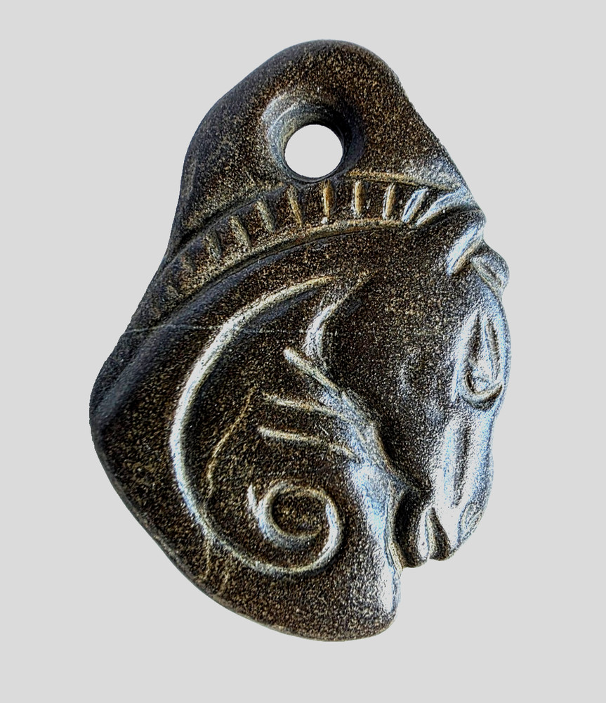300 BC Ancient Greek Carved Engraved Gemstone Pendant Medallion Amulet Horse