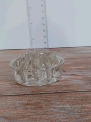 VTG Clear Glass Flower Frog 11 Hole Round 3″ Heavy Floral Stem Holder MCM Solid