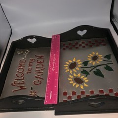 Adorable Vintage Wood And 10 Trays With Hearts Sunflowers Welcome Garden