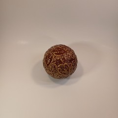 Vintage Burgundy Red Gold Ceramic Decorative Orb Sphere Scroll Pattern