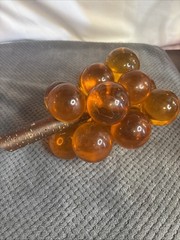 Vintage MCM Amber Orange Lucite Grape Cluster Large Driftwood Stem