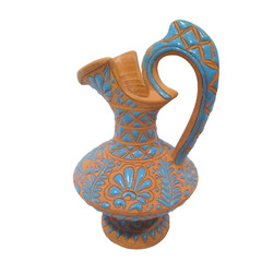 Vintage Lindos Keramik Asgourou Rodos Pitcher Vase Blue Terracotta Greece Rare