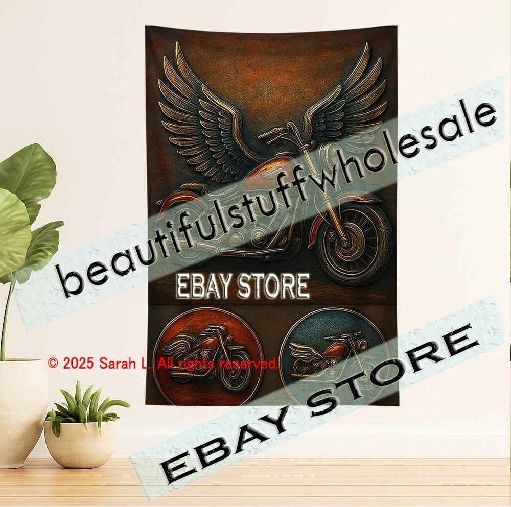 Motorcycle tapestry biker americana wall art room decor 39X59 in