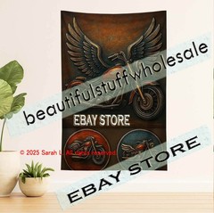 Motorcycle tapestry biker americana wall art room decor 39X59 in