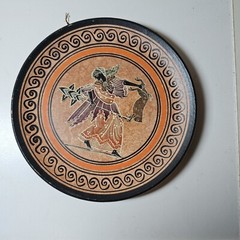 Greek God Hera Terracotta Handmade Plate Greece Pottery 1960s Folk Art 8 Inch
