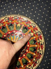 Vintage Greek Byzantine Cloisonné Mosaic Enameled Bronze Wall Plate 7 5/8″