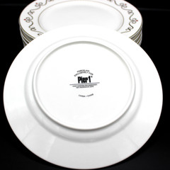 Vintage Pier 1 Salad Dessert Plates Set White Gold Scroll Red Ornaments Design