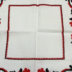 Ukrainian Traditional Cross-Stitched Square 17″ Table Runner in Black and Red