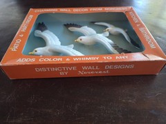 VTG Norcrest Chalkware Bisque Seagulls in Flight Wall Hangings Set/3 NEW IN BOX