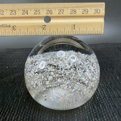 Hand Blown Italian Murano Art Glass Paperweight Dome With Sparkles Center Glass