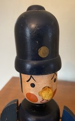 Vintage English Police Bobby Wooden Bank Bobble Head Handpainted Japan 11”
