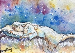 Original Watercolor ACEO Painting by Mary King – Dreaming – woman