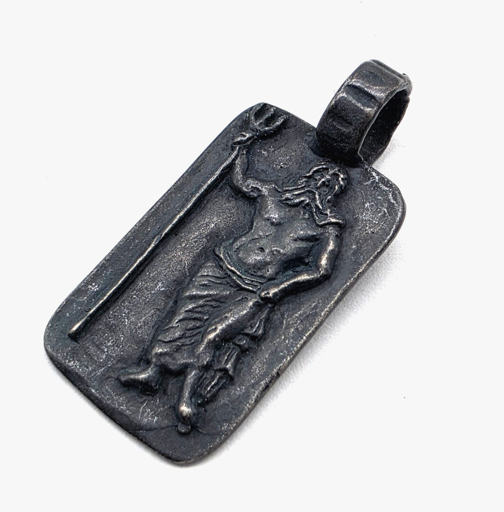 Ancient Roman Greek Silver Pendant Poseidon Neptune God of the Sea Trident