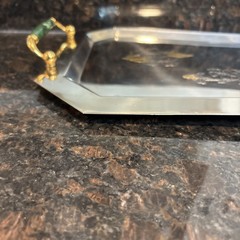 Vintage Serving Platter Inox 15/10 Steel with Green Gold Italy Beautiful Tray