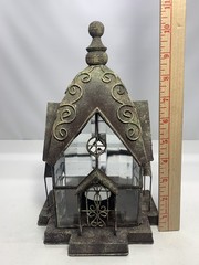 Cathedral Lantern Beveled Glass Rustic Metal Tea Light, Gothic Or Fairy House