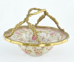 Art Deco Style Bowl Soapdish Basket Art Nouveau Style Porcelain Bronze