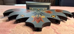 Vintage Norwegian Nordic Blue Rosemaling Wood Candle Holder Candelabra Folk Art