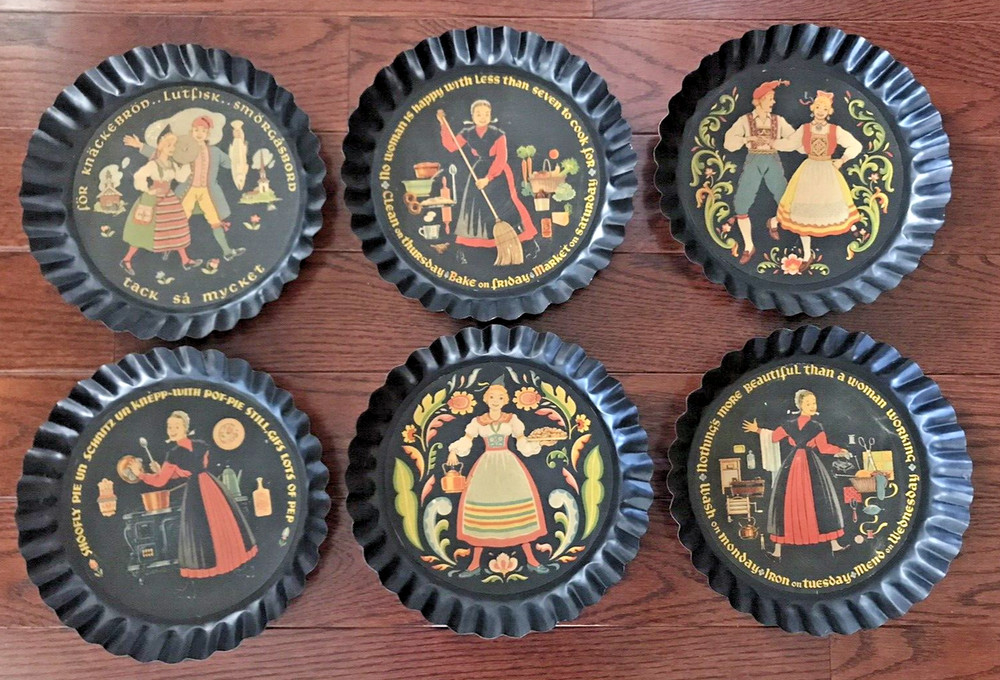 Set of 6 Tole Ware Metal Crimped Plates PA Dutch Tole Twins Yorkcraft, Inc. 8″