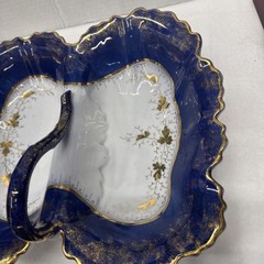 AntiqueGermany Shell Design White, Blue & Gold Divided Handled Serving Dish READ