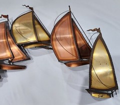 Vintage MCM DEMOTT Brass Sailboat Metal Wall Hanging Sculpture – Signed