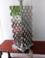 2 CHECKERBOARD chrome table lamp vtg pop mod mcm ’80s modernist art sculpture