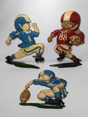 Vintage Homco Sexton 1976 Metal Football Set of 3 Wall Hanging Plaques
