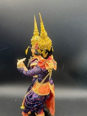 Thailand Traditional Colorful Dancing Dolls Pair Handmade Purple Wood Base 11″