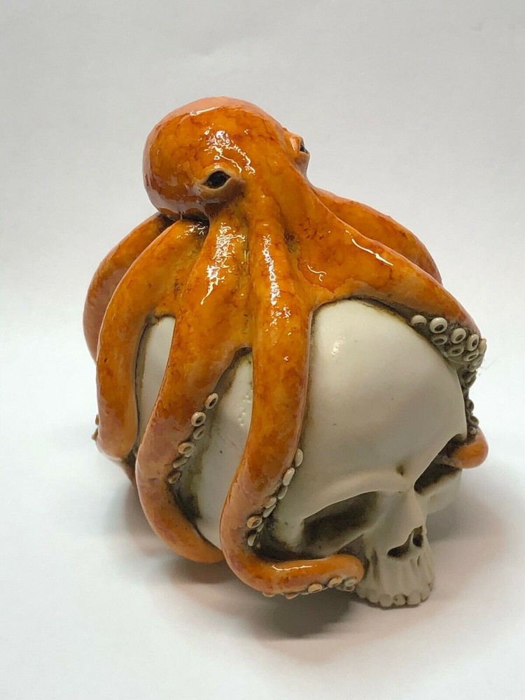 Harmony Kingdom Artist Neil Eyre Designs Orange Ghost Octopus human Skull